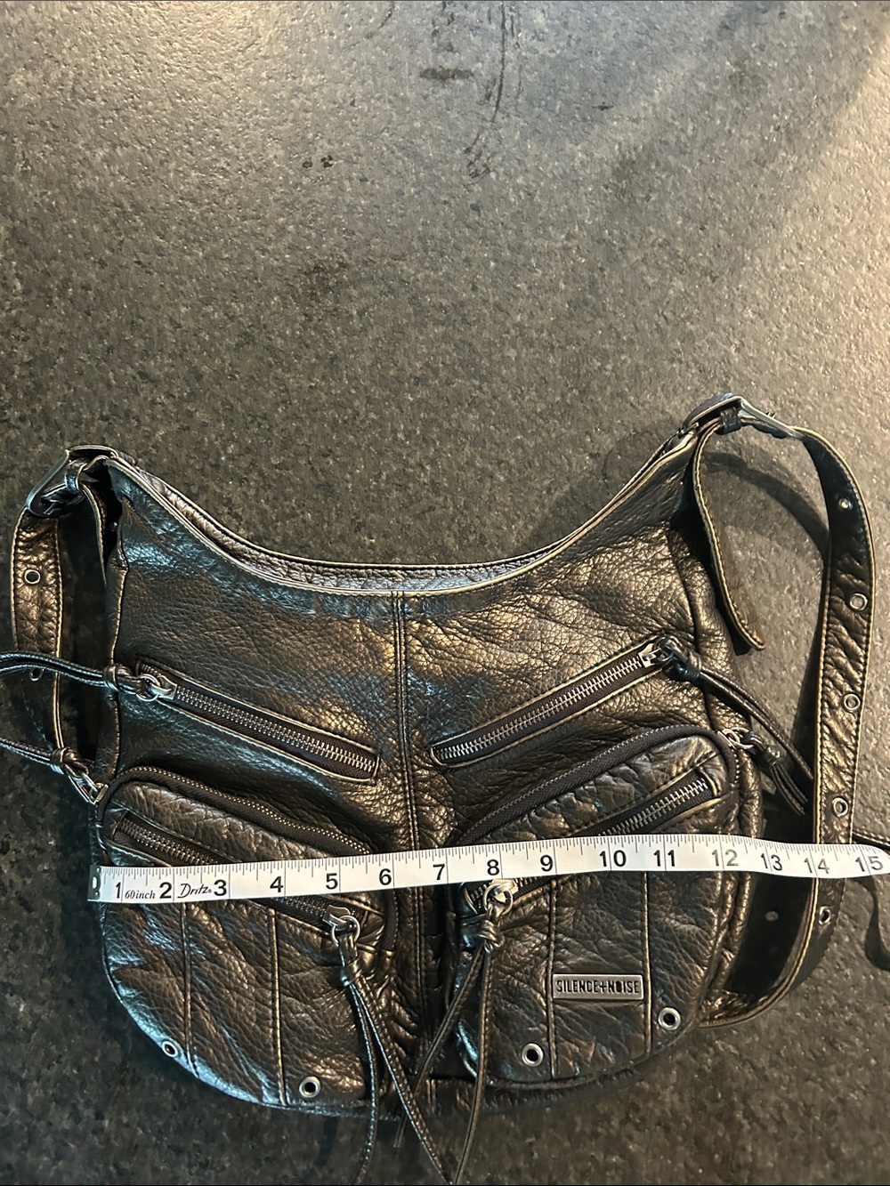 Leather Multi-Zip Hobo Shoulder Bag - Gunmetal - Picture 13 of 15
